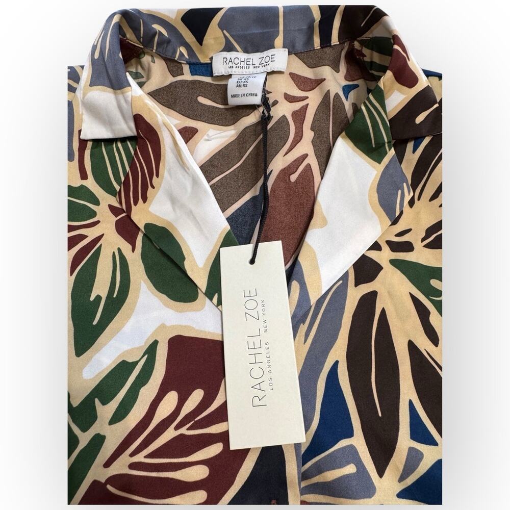 NWT Rachel Zoe Floral Tropical Satin Feel Button-Up Short Sleeve Shirt – Size XS - Picture 4 of 7